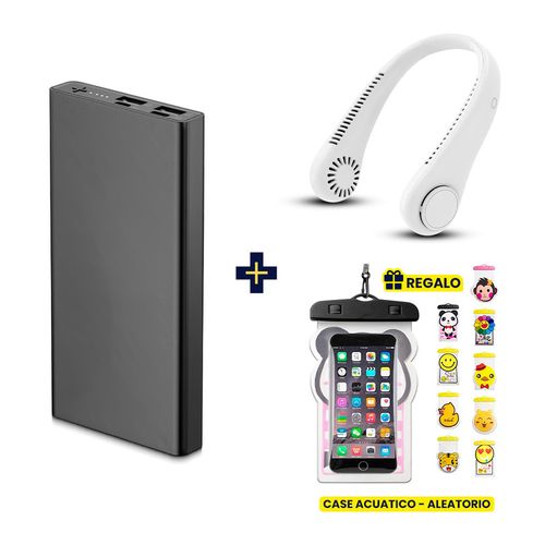 COMBO BATERIA DE 10MIL VENTILADOR DE CUELLO BLANCO Y CASE ACUATICO