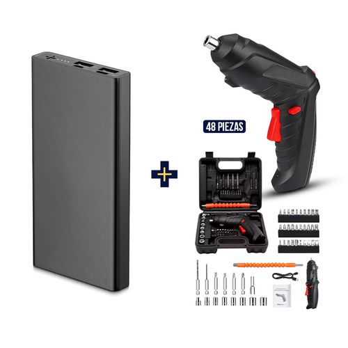 COMBO BATERIA DE 10MIL  KIT TALADRO ATORNILLADOR ELECTRICO 48 Pzs