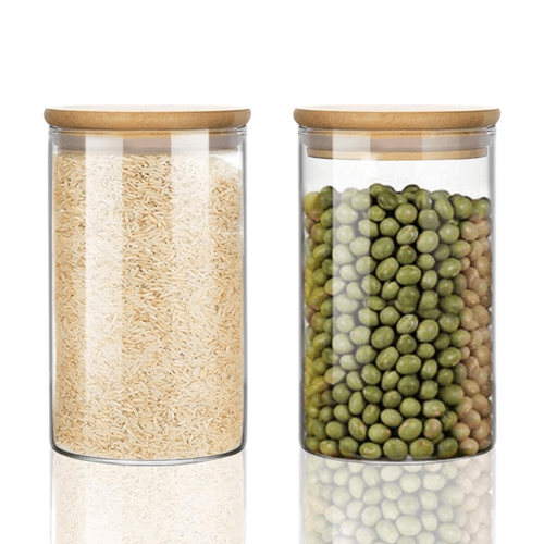Set de 2 Frascos de Vidrio Borosilicato con Tapa de Bambú 450 ml
