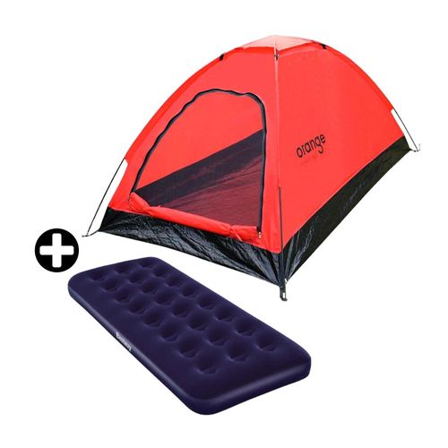 COMBO Carpa para 2 personas Ligera Dome Pack Orange + Colchón inflable para camping 1 plaza Bestway