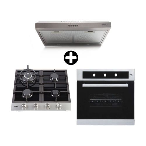 COMBO FDV: Cocina Encimera Empotrable Deluxe Chef 60 + Horno Empotrable Neo Acero 56L Negro + Campana Empotrable Class 60 Acero Inoxidable Gris