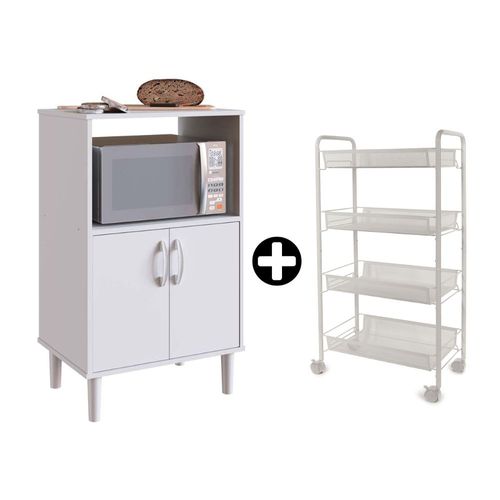 COMBO Orange: Mueble Multiuso para Microondas Dalia MDP 2 Puertas Blanco + Carrito para frutas y verduras Blanco