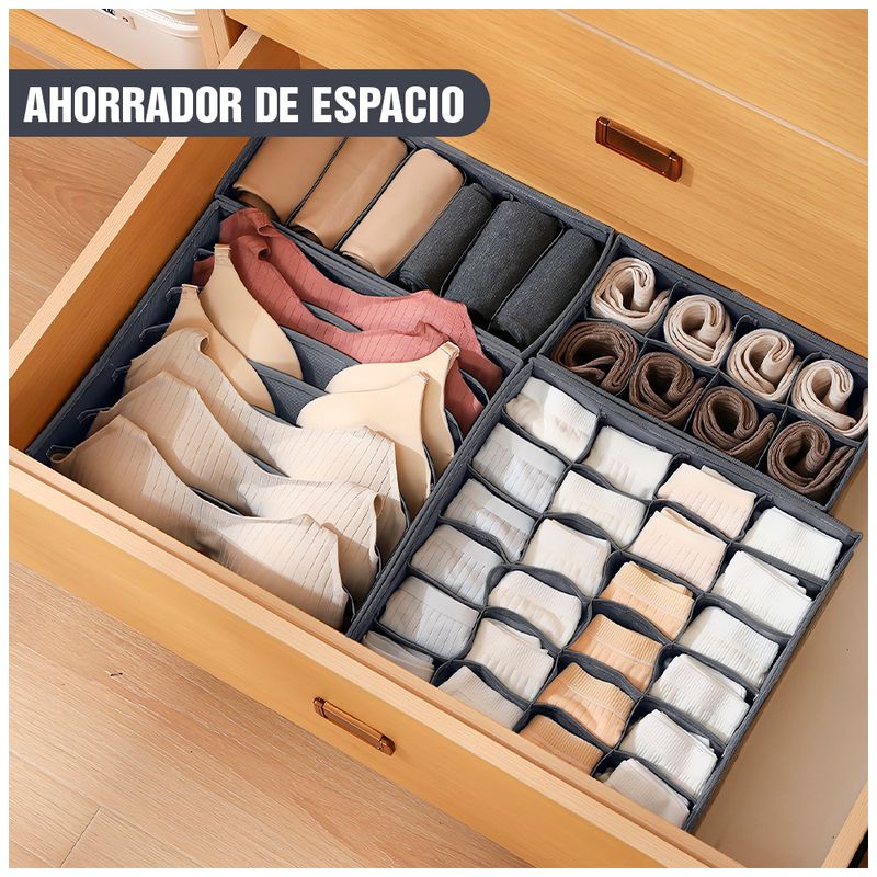 Juego-de-4-Organizadores-de-Ropa-Plegable-para-Cajon-Closet-Gris-K60