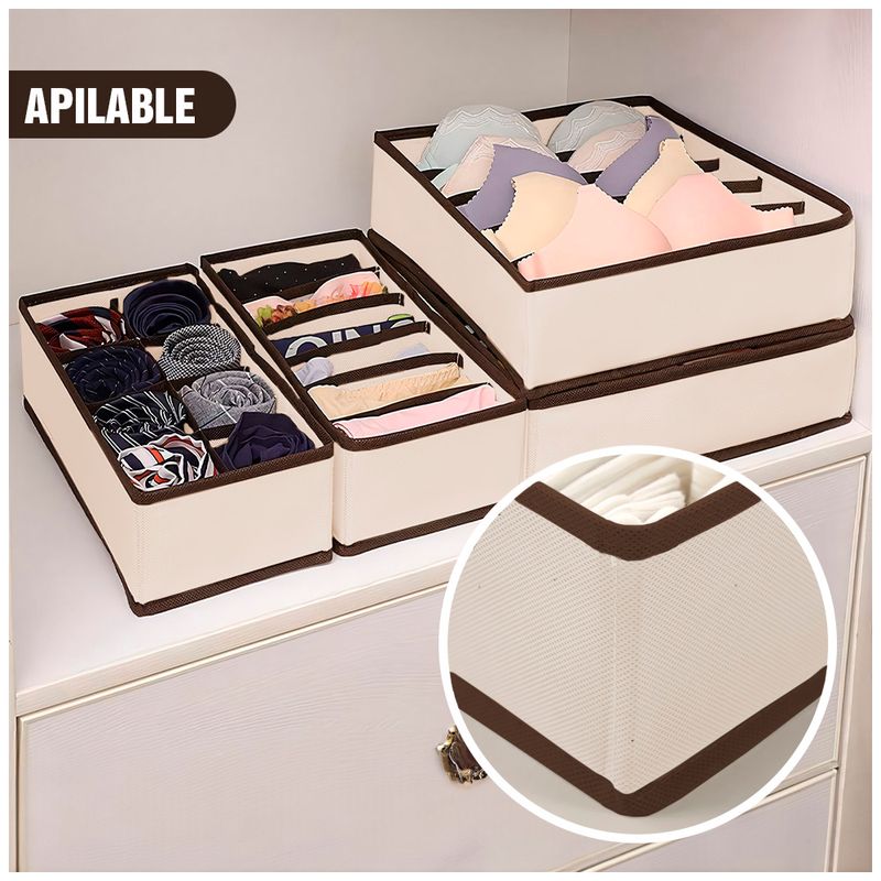 Juego-de-4-Organizadores-de-Ropa-Plegable-para-Cajon-Closet-Beige-K60