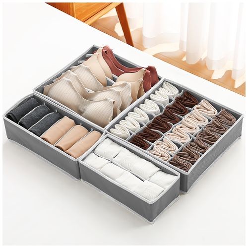 Juego de 4 Organizadores de Ropa Plegable para Cajón Closet Plomo K60