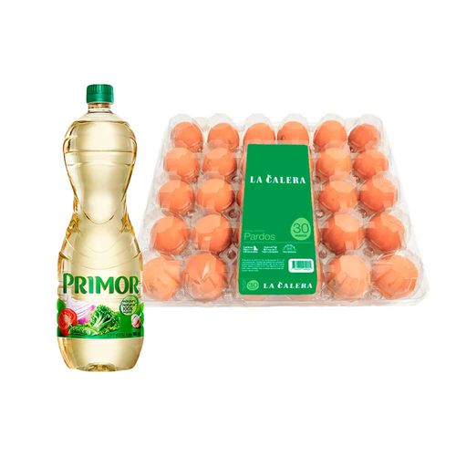 Pack Aceite Vegetal PRIMOR Clásico 900ml + Huevos Pardos LA CALERA 30un