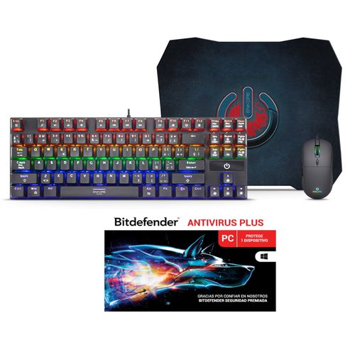 Kit ENKORE Teclado Mecánico 87 Teclas + Mouse Gamer 7 Botones 7200 Dpi + Mouse Pad Gamer + Antivirus BITDEFENDER 1Pc 12 Meses G2000AV Negro