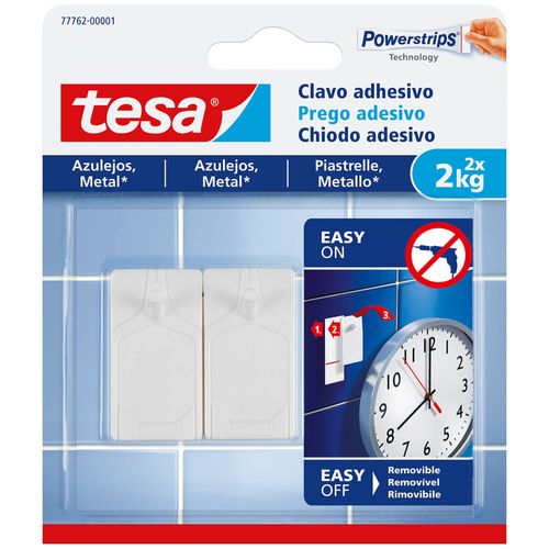 Clavo Adhesivo ajustable en Azulejos soporta 2Kg TESA 2un