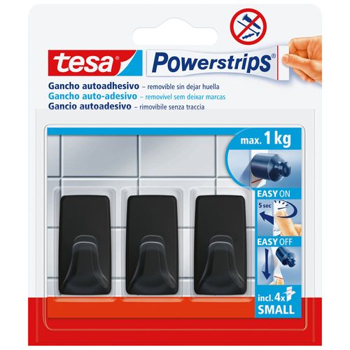 Gancho autoadhesivo Powerstrips S Rectangular Black TESA 3un