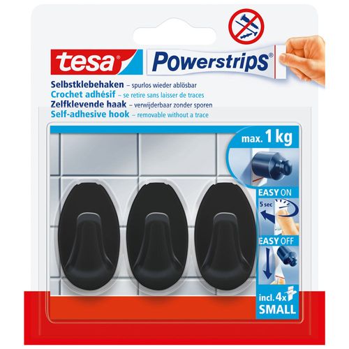 Gancho autoadhesivo Powerstrips S Ovalado black TESA 3un