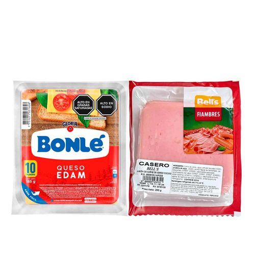 Pack Jamón Casero BELL'S Paquete 200g + Queso Edam BONLÉ Bolsa 185g