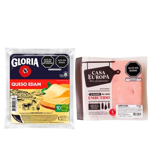 Pack Jamón Pizzero CASA EUROPA Paquete 200g + Queso Edam GLORIA Paquete 185g