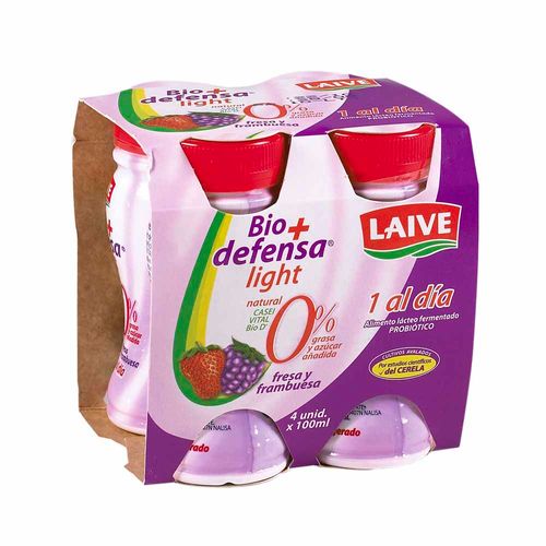 Yogurt Biodefensa Cero LAIVE Sabor a Fresa y Frambuesa Paquete 4un Botella 100ml