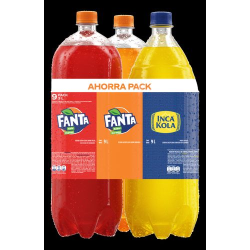 Gaseosa FANTA Naranja + FANTA Kola Inglesa + INKA KOLA Botella 3L Pack 3un