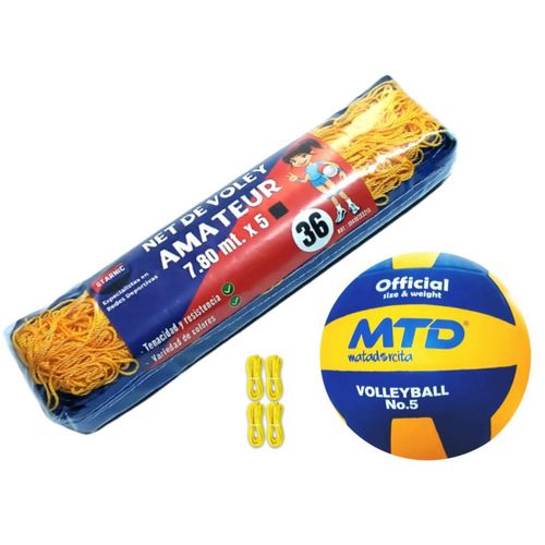 PACK VÓLEY NET AMATEUR Nº 36 AMARILLO MÁS PELOTA GOMA TALLA #5