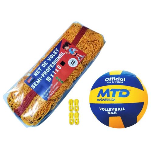 PACK VÓLEY NET SEMIPRO Nº 80 AMARILLO MÁS PELOTA GOMA TALLA #5
