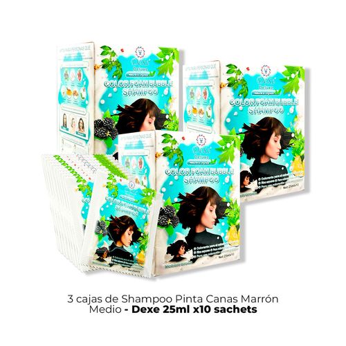 3 Cajas Shampoo Medium Brown Dexe 25ml x 10
