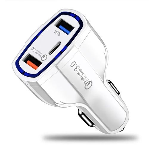 Cargador de Auto Dual USB  Tipo C Carga Rapida 35W Blanco