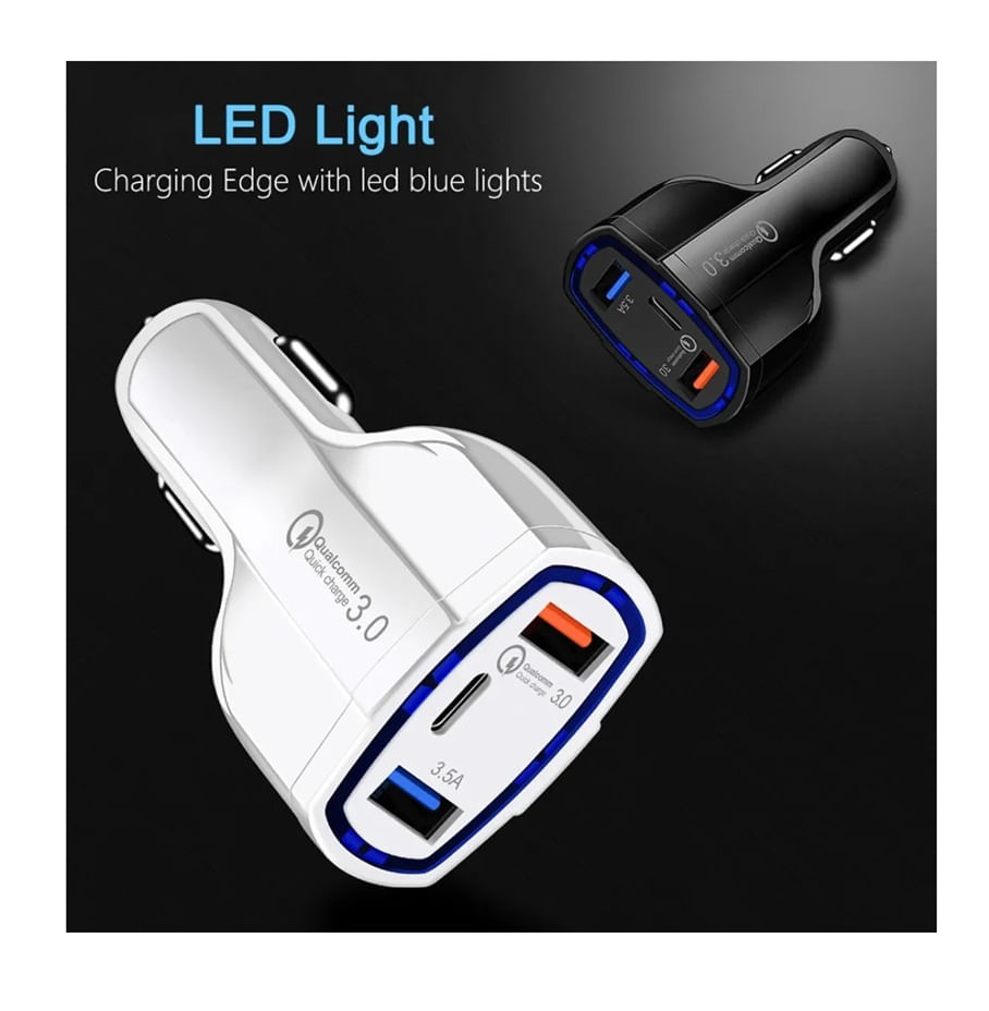 Cargador de Auto Dual USB Tipo C Carga Rapida 35W Blanco - Shopstar