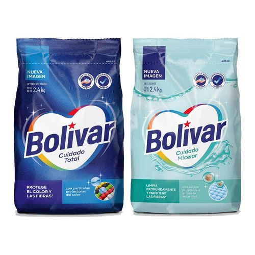 Pack BOLIVAR Detergente Cuidado Micelar Floral 2.4Kg + Detergente Cuidado Total 2.4kg