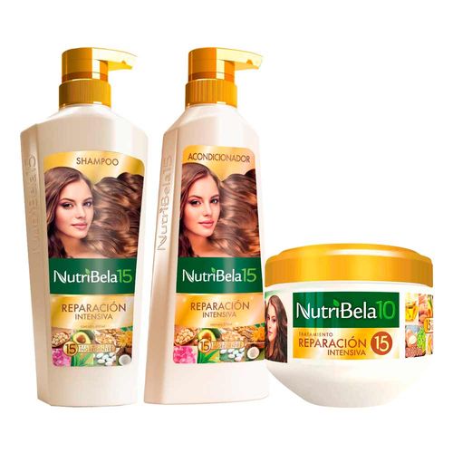 Pack NUTRIBELA Shampoo Reparacion Intensiva 400ml + Acondicionador Reparacion Intensiva 370ml + Tratamiento Capilar Intensiva 300ml