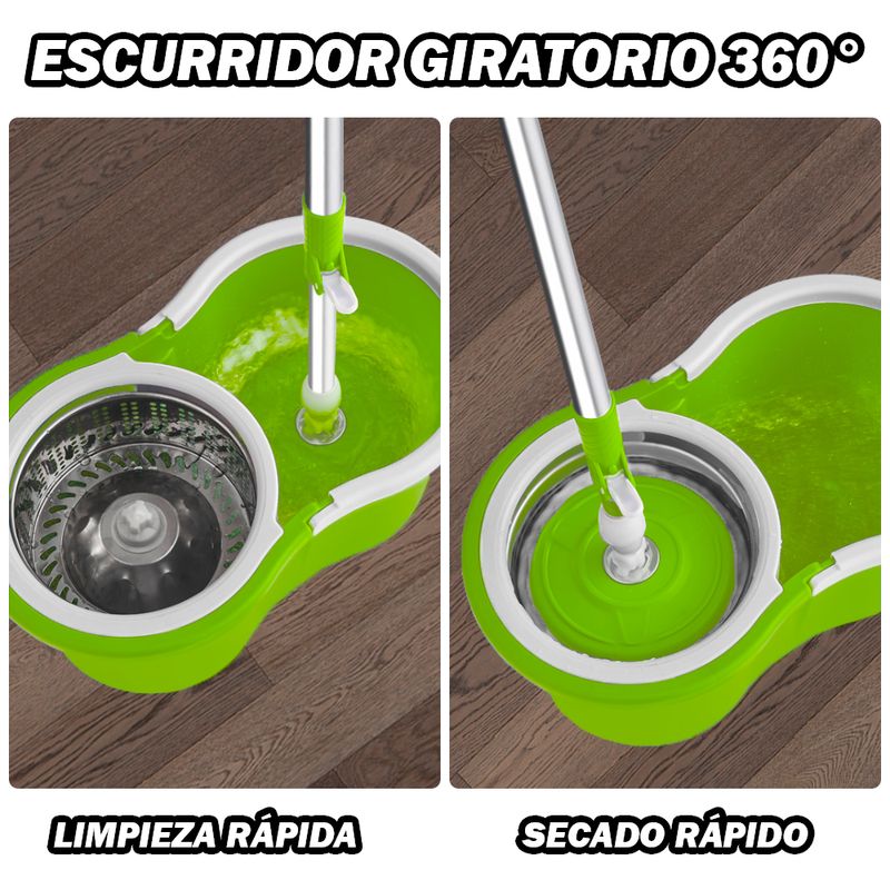 Trapeador-con-Escurridor-Giratorio-Automatico-2-Mopas-Verde-88-Y-Colgador-de-Regalo