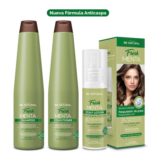 SET PARA CABELLO CON CASPA Y GRASO FRESH MENTA 350ML BE NATURAL