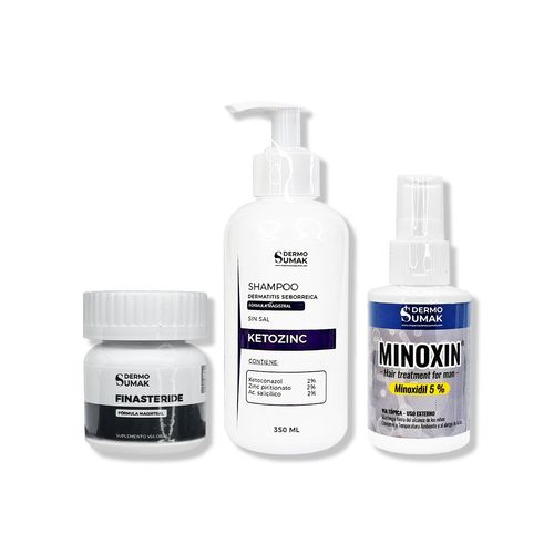 Finasteride 1mg x 60 Cápsulas + SHAMPOO KETOZINC 350ML + LOCIÓN MINOXIN 60ML