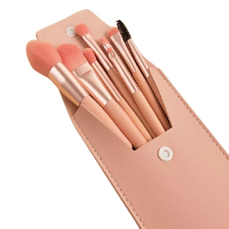 Brochas-de-Maquillaje-Kawai-Set-de-8-Piezas-con-Estuche-Rosado