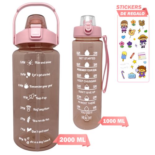 Botella Tomatodo Motivacional Kawaii Rosado 2 Piezas 2000ml 1000ml