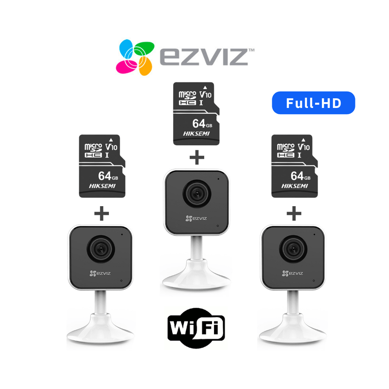 Kit-de-3-Camaras-de-Seguridad-WiFi-para-interior-H1C-Full-HD---Micro-SD-64gb---Ezviz