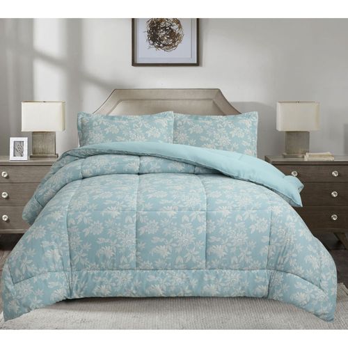 Edredón OI25 Print Flores Celeste 1.5 Plazas