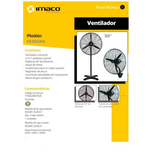 ventilador industrial imaco 30" pulgadas FS30240 - MEGA IMPORT