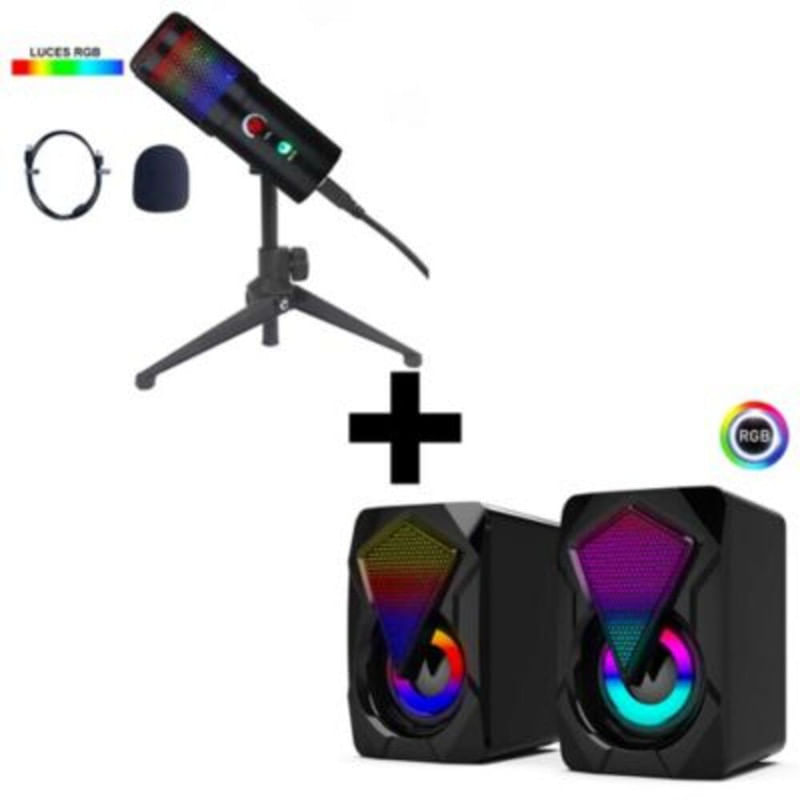 Combo-Microfono-Profesional-de-Mesa-con-Luces-Black-RGB-Dreizt-mas-Parlantes-Gamer-D4500-RGB