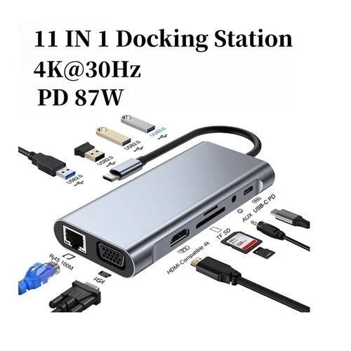 Azdaptador USB tipo C a 11 en 1 hub a HDMI 4K RJ45 PD SD Usb MacBook