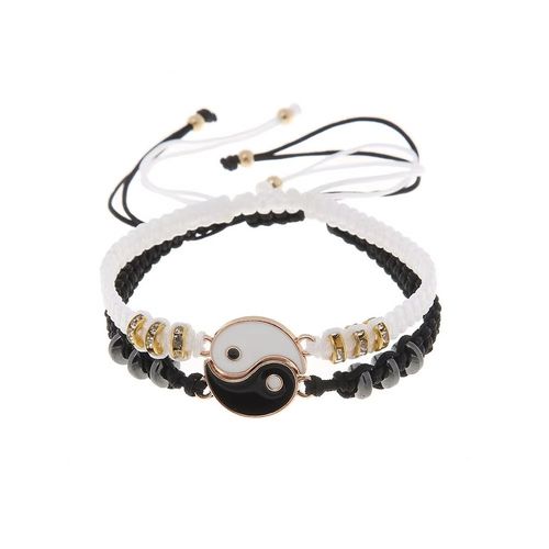 Pulsera 2 en 1 Ying Yang para parejas amigos Blanco-Dorado Negro