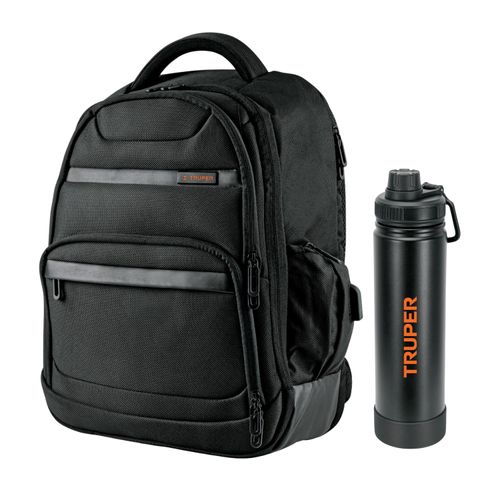 Kit Mochila porta laptop y Termo acero Inoxidable Truper