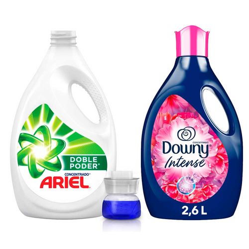 Pack Detergente líquido ARIEL Concentrado Galonera 3000ml + Suavizante DOWNY Floral Botella 2600ml