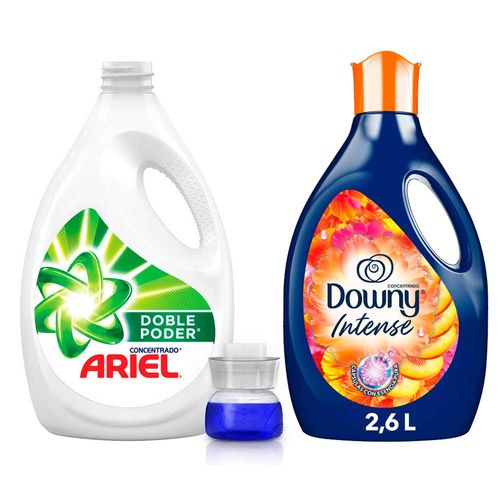 Pack Detergente líquido ARIEL Concentrado Galonera 3000ml + Suavizante DOWNY Exótico Botella 2600ml