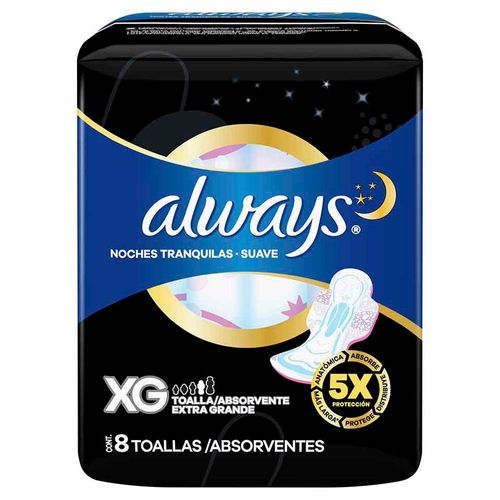 Toallas Higiénicas Always Noches Tranquilas Suave Tamaño Extra Grande