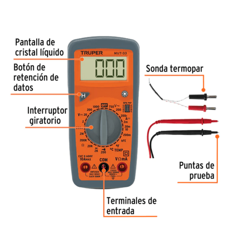 MULTIMETRO-MULTITESTER-DIGITAL-TRUPER-MUT-33------