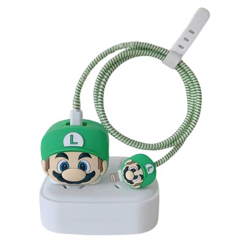 Funda Protectora de Silicona para Cargador 20W Iphone Luigi de Mario Bross Verde