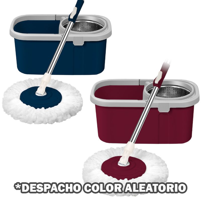 Balde-Escurridor-Trapeador-Giratorio-Cuadrado-AZ-o-GD-Y-Colgador-de-Escobas-18V