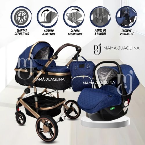 Coche Moisés de lujo 3 en 1 «L´MILANE» Blue