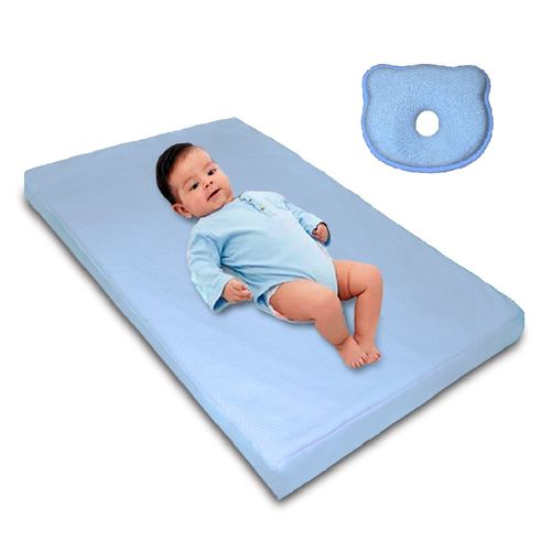 TOPPER CUNA BEBE SOBRE COLCHÓN ESPUMA VISCOELÁSTICA IMPERMEABLE CELESTE TERAFLEX