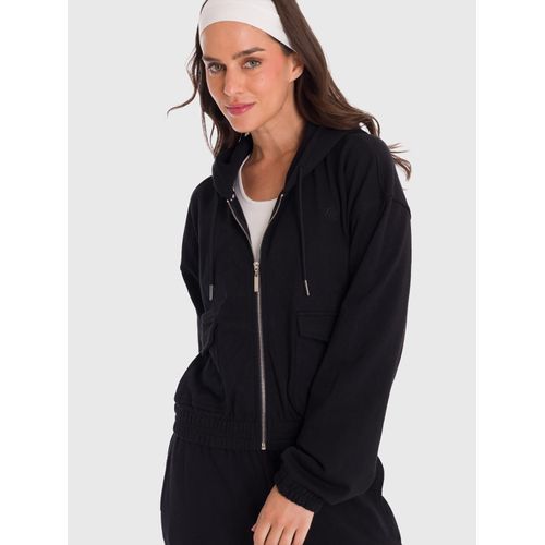 Polera Para Mujer Hoodie Zip Cargo Negro Bsoul