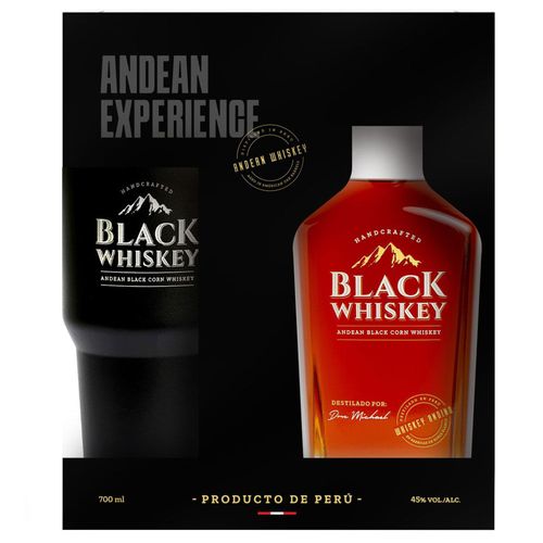 Whisky BLACK WHISKEY Botella 700ml + Tumbler Paquete 2un