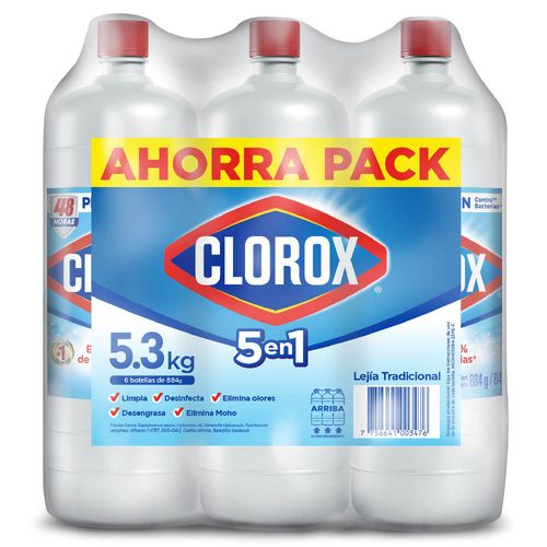 Lejía CLOROX Tradicional Ahorrapack Botella 884g Paquete 6un