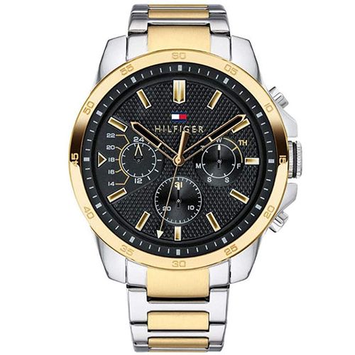 Reloj Tommy Hilfiger Decker 1791559 Multifuncional Acero Inoxidable Plateado Dorado Dial Negro