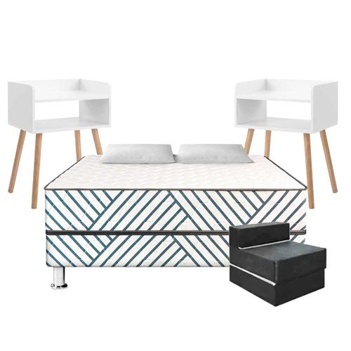 Pack VIVA HOME Cama Palmera 2 Plazas + Sofá Cama + Veladores Amelie 55cm
